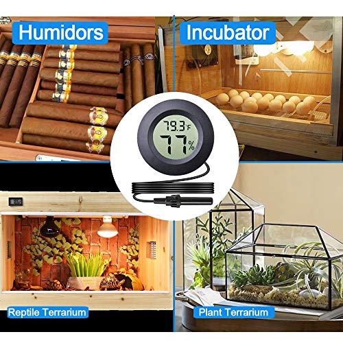 2-Pack Mini Digital Round Hygrometer Thermometer Gauge with Probe | Indoor Outdoor LCD Display Temperature Humidity Meter for Incubator Reptile Plant Terrarium Guitar Case