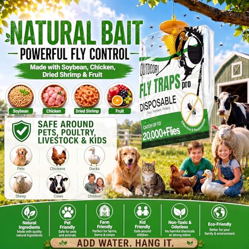 Fly Traps Outdoor 9 Pack, Add Water Outdoor Flying Insect Trap Fly Traps, Portable Disposable Fly Catcher for Backyard, Ranch, Farm, Barn, Patio, Garbage Areas