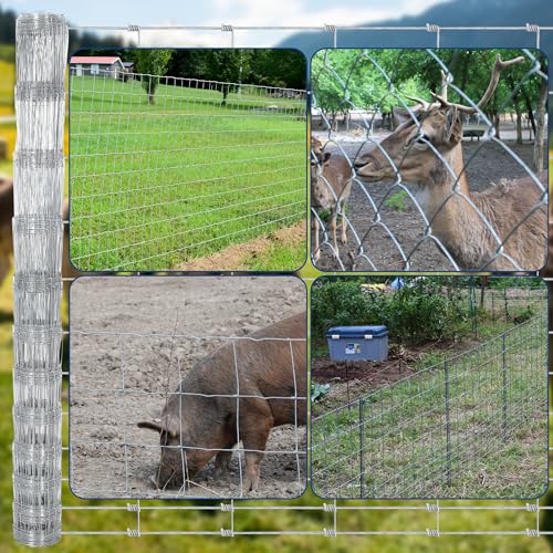 Livestock Fence, 6Ft x 328Ft Galvanized Wire Fencing, Cattle Farm Fence, Heavy Zinc Coated Deer Goat Cattle Fence for Farm Yard Livestock Protection - size: 6FT x 328FT