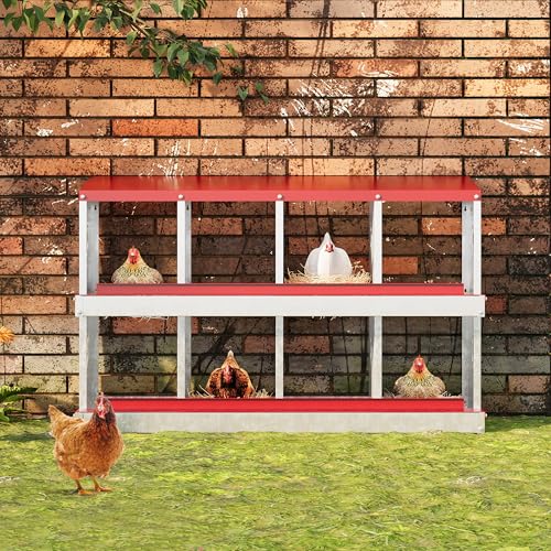 Chicken Nesting Box, 8-Hole Nesting Boxes, Removable Tray, Ventilation Holes, Easy Egg Collection & Cleaning, Laying Boxes for Hens, Red - color: Red, size: 8 Holes