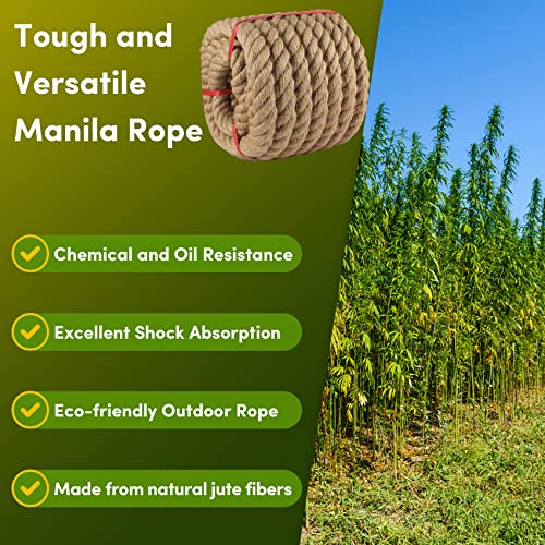 Manila Rope 1.5in x 50ft,Natural Thick Rope,Large Decorative Hemp Ropes Great for Gardening,Railings,Hammock Nautical - size: 1-1/2in, style: 50FT