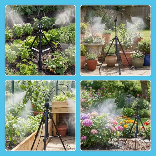 HOMENOTE Standing Misters for Outside Patio, 4.8FT Adjustable Height | Tripod Base, 26FT Misting Hose, Portable Misting System For Backyard Tanning, Pool, BBQ Cooling & Garden Watering