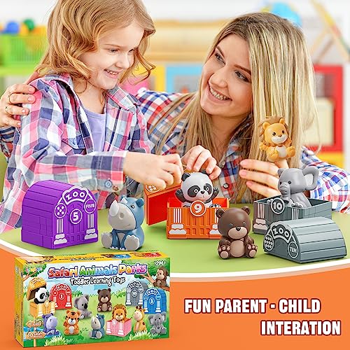 Learning Toy for Toddlers 1 2 3 Year Old, Montessori Educational Counting, Matching & Sorting Sensory Toys, 10 Safari Animals & 10 Zoos, Birthday Easter Gift for Baby Boy Girl Age 12-18 Months | 10 Zoo Animal Toys & 10 Barns, Counting, Matching & Sorting