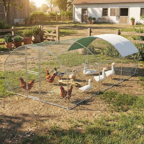 GarveeLife Large Metal Chicken Coop, Metal Chicken Run with Reinforced Triangle Support & Double Doors, Outdoor Walk-in Poultry Cage for Yard, 9.8x19.7x6.5 FT - size: 9.8' x 19.7' x 6.6'