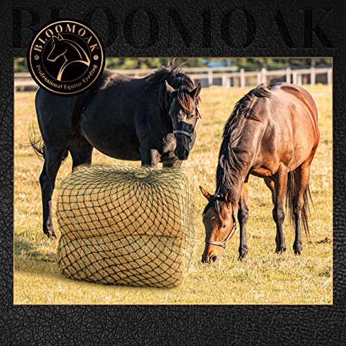 Bloomoak Slow Hay Net Feeder for Horses, Durable Soft Black PE 2/3 String Hay Bales Bags, Fit 36x18x18 to 47x25x17 Inches, Extends 50-64 Inches (2 1.6" Hole/1PC) - color: 2 String-1.6" Hole-Ultra Slow Feed/1PC