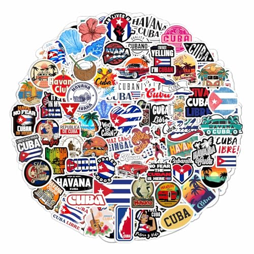 100Pcs Cuba Stickers for Water Bottle and Laptop - Cuban Party Supplies & Decorations, Waterproof Vinyl Decals, Cuban Flag and Culture Stickers, Gifts for Women & Men - color: Cuba Stickers