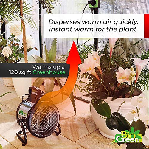 BioGreen Electric Greenhouse Heater & Fan with Digital Thermostat PALMA | 1500 Watts, 5100 BTU/hr | 5800 ft³/h Air Circulation -58 to 210.2°F | Stainless Steel | Spraywater Proof - color: Black