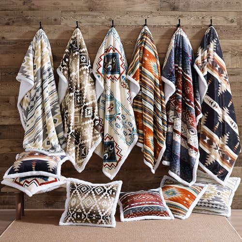 Paseo Road Indigo Hill by HiEnd Accents Yosemite 54x68 Throw Blanket | Aztec Tribal Navajo Print, Western Southwestern-Style Sherpa Fleece Blanket for the Couch, Sofa, Bed, or Camping - color: Yosemite Aztec