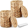 Ctosree 2 Pcs Wicker Trash Can Basket Woven Waste Basket with Lid Bathroom Wastebasket Garbage Bin with 100 Pieces of Trash Bags for Bedroom Farmhouse Home Office Kitchen(Brown, Small) - color: Brown, size: Small
