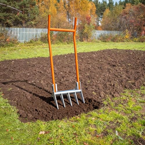 Broadfork Garden-Tool Heavy-Duty Broad Fork - 50cm Wide 5 Tines Digging Fork with Pedals, Robust Durable Garden Fork for Loosening Soil and Weed Removal