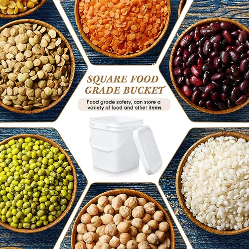 Mumufy 5 Pcs 3.5 Gallon Square Food Grade Bucket with Lid Square Bucket Pail Plastic Handles for Long Term Food Storage, Camping, Fishing, Home Organization Easy Stack and Store (White) - color: White