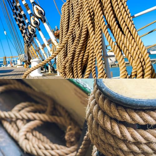 Natural Jute Rope (3/4 Inch x 100 Feet) Thick Hemp Rope Twisted Manila for DIY Crafts, Deck Railings, Hanging Swing, Nautical Decorating - size: 3/4 Inch x 100 Feet
