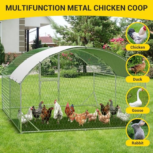 GarveeLife Large Metal Chicken Coop, Metal Chicken Run with Reinforced Triangle Support & Double Doors, Outdoor Walk-in Poultry Cage for Yard, 9.8x13.1x6.5 FT - size: 9.8' x 13.1' x 6.6'