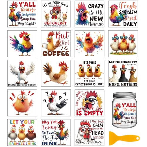 GLOBLELAND 18 Sheets Funny Chicken Rub on Transfer 3.9x3.6inch Humorous Rooster Vase Home Decals Hen Transfer Stickers for Crafts Furniture Vase Glass Art Crafts Decorations - style: Funny Chicken