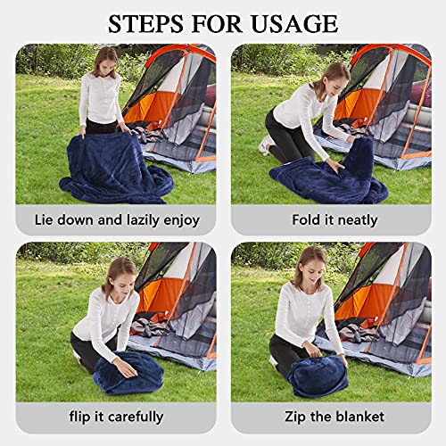 JOYWOO Navy Foldable Wearable Blanket Hoodie,Oversized Cat Lovers Sweatshirt Blanket for Adult, Birthday Gifts for Men,Dad,Husband Cozy Fuzzy Sherpa Hooded Blanket with Giant Pocket and Winter Gifts - color: Navy Blue, size: Foldable