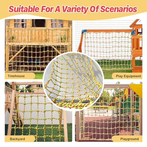 Climbing Net, 3.3ft X 6.6ft Polyester Climbing Cargo Net for Kids Outdoor, Heavy Duty Large Military Playground Equipment, Rope Ladder, Swingset, Indoor & Outdoor, Treehouse, Jungle Gyms - size: 3.3ft X 6.6ft