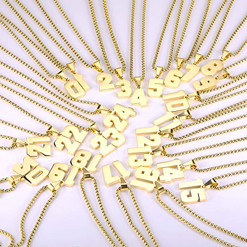 Number Necklaces Personalized Necklaces 18K Gold Plated Initial Number Pendant Stainless Steel Chain Sports Necklaces for Men Women - color: Gold, style: 4