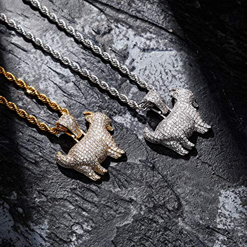 TOPGRILLZ Goat Chain Gold Necklace for Men Eagle Chain Rope Iced out Cubic Zirconia 14K Gold Plated Stainless Steel Necklace 24" Birthday Gifts - style: Gold Goat