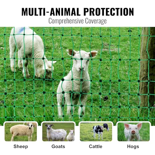 VEVOR Electric Fence Netting 42" H X 164' L PE Net Fencing | Utility Portable Mesh for Goats, Sheep, Lambs, Deer, Hogs, Dogs, for Farms and Ranches, with Posts and Double-Spiked Stakes - size: 42"H x 164'L, style: Livestock