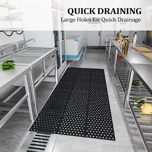 ROVSUN Rubber Floor Mat with Holes, 3x7 FT Hollow Large Mat Roll, Anti-Fatigue/Non-Slip Drainage Mat, for Industrial Kitchen Restaurant Bar Bathroom, Indoor/Outdoor Cushion (2 Packs) - size: 36x83 in.(3x7 ft)