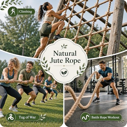 Natural Jute Hemp Rope (1.5 Inch x 50 Feet) Thick Manila Rope for Docks, Railings, Swing, Landscaping, Home Decorating - size: 1.5 Inch x 50 Feet