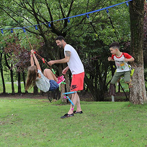 Rainbow Craft 6.6FT Ninja Rope Ladder, PP Material, Kids Obstacle Course | 220lbs Capacity, Ages 3-12, Portable with Hooks, Fits Swing Sets & Slacklines, Backyard Ninja Warrior Training