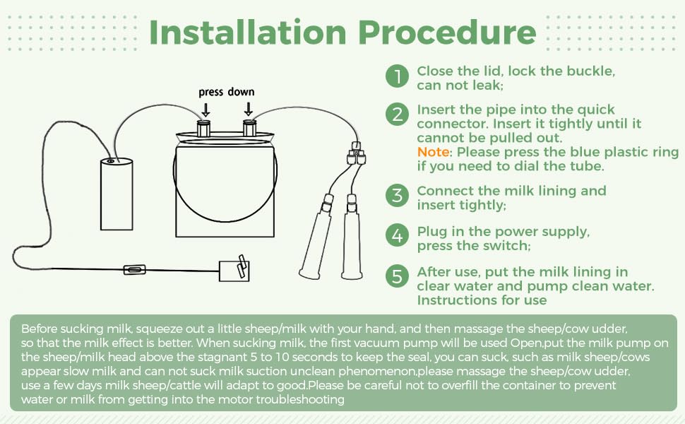Electric Goat Milking Machine, 67 oz Stainless Steel Goat and Cows Milking Machine,Milking Bucket with Electric Vacuum Pump, Dual Teat Cups, Plug Switch and Hoses for Goats Sheep Cows