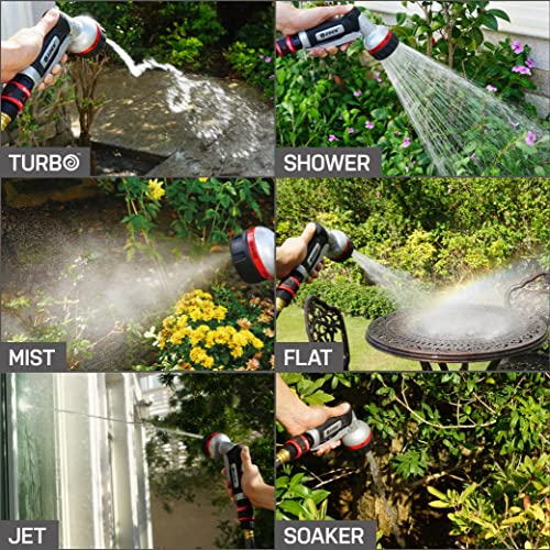 Eden PRO 94833 Metal Front Trigger 6-Pattern Turbo Nozzle | Heavy-Duty Hose Sprayer for Garden, Lawn, Plants, Outdoor Cleaning, Durable Aluminum Core, Quick Connect Set Bundle - style: Front Trigger