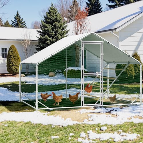Large Metal Chicken Coop Runs for Yard with Cover, 10x6.5x6.5 | Perch Bars, Split Doors, Waterproof Covers, Mesh Wire - size: 118.1"L x 78.7"W x 78.7"H