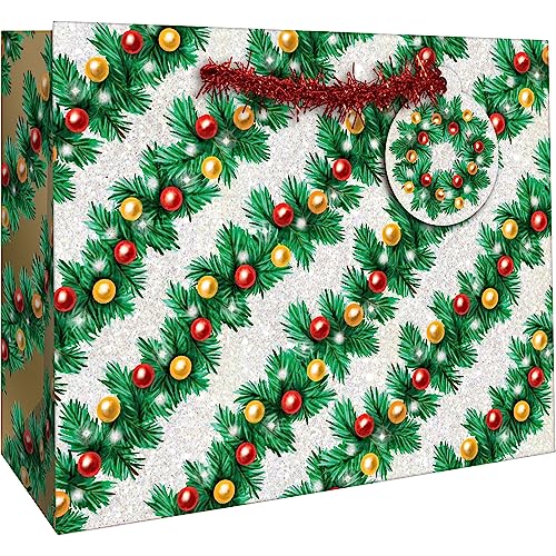 Jillson Roberts Large Christmas Gift Bags with Foil and Holographic Accents (12 Count) - color: Garlands, size: 12.5" x 10" x 5"