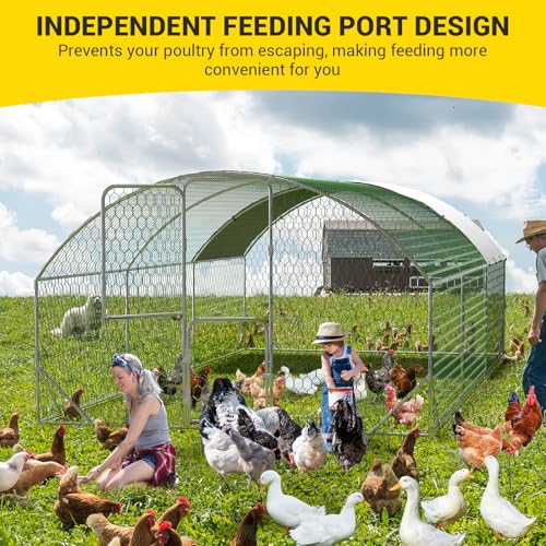 GarveeLife Large Metal Chicken Coop, Metal Chicken Run with Reinforced Triangle Support & Double Doors, Outdoor Walk-in Poultry Cage for Yard, 9.8x19.7x6.5 FT - size: 9.8' x 19.7' x 6.6'