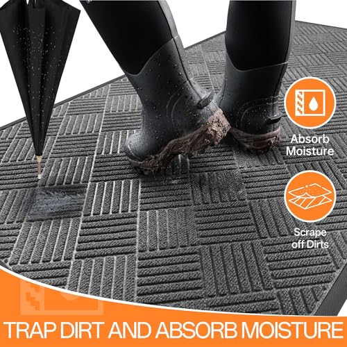 Front Door Mat Outside Entrance, Dirt Trapper Doormat 48" x 36" | Absorbent Indoor Outdoor Welcome Mat for Entryway, All Weather Commercial Floor Mat for High Traffic Area, Diamond Grey - color: Grey Diamond, size: 3' x 4' (Rectangular)