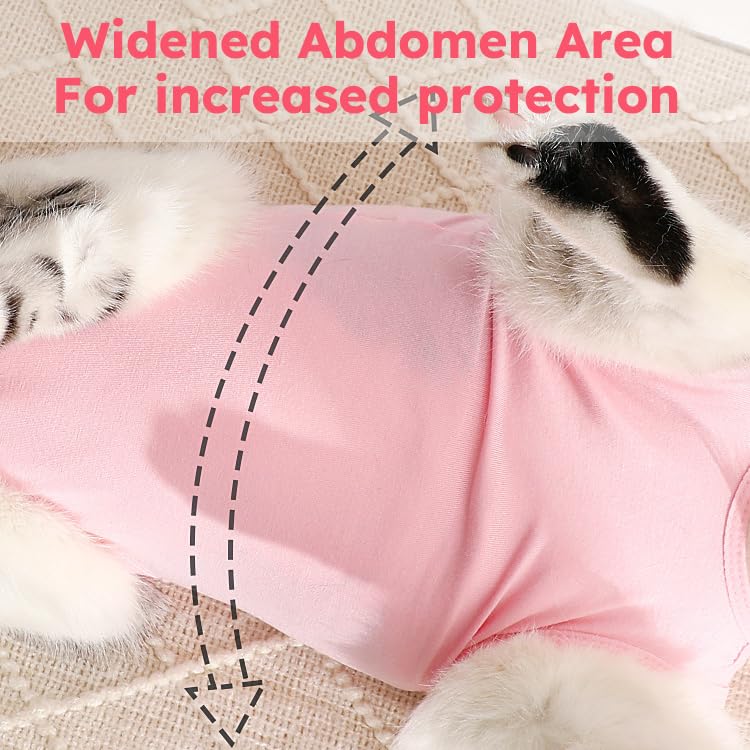 Hpetppy Cat Recovery Suit, Breathable Cat Surgery Recovery Suit Female, Cat Onesie for Cats After Surgery Spay Surgical Abdominal Wound Skin Diseases Cone of Shame Alternative (Pink,S) - color: Pink, size: Small
