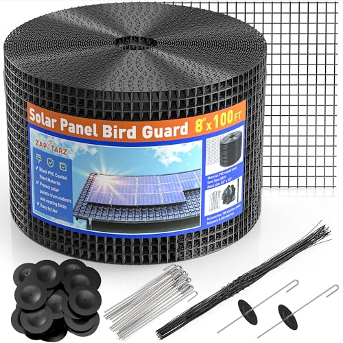 Solar Panel Bird Guard, 8in x 100ft with 100 Fastener Clips | PVC Coated Welded Wire Mesh Critter Guard for Solar Panels, Solar Screen for Pigeon Netting Bird Squirrel Proof - color: 8IN x 100FT