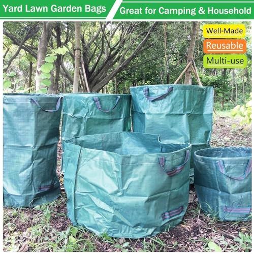 Professional 2-Pack 63 Gallon Lawn Garden Bags Big (D31,H19 in) Yard Waste Bags with Gardening Gloves for Reusable Leaf Bag,Garden Trash Containers,Lawn Weeds,Grass Clippings,Yard Debris Bag 4 Handles