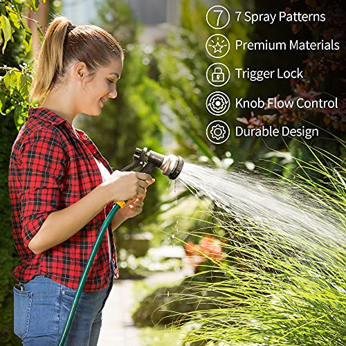 AUTOMAN-Garden-Hose-Nozzle, ABS Water Spray Nozzle, 7 Adjustable Watering Patterns, Slip Resistant for Watering Plants, Lawn& Garden, Washing Cars, Cleaning, Showering Pets & Outdoor Fun.Silver Color - color: Silver