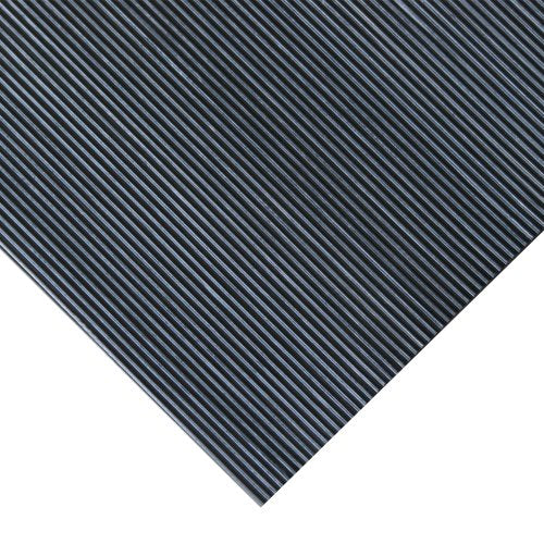 Rubber-Cal Fine Rib Corrugated Rubber Floor Mat - 1/8" x 3ft x 10ft Black - size: 120"L x 36"W x 0.1"Th