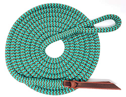 Double Braid Lead Rope with Eye Splice Loop, 12-14FT Lengths (Turquoise with Brown, 12 ft.) - color: Turquoise with Brown, size: 12 ft.