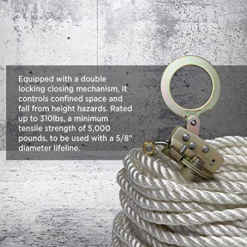 AFP Self-Locking Rope Grab with 2.25 inch Connecting Eye, used with 5/8’’ Lifeline Rope, For Construction, Climbing, Fall-Protection, 310 lb. Capacity (OSHA/ANSI Compliant) - color: Gold