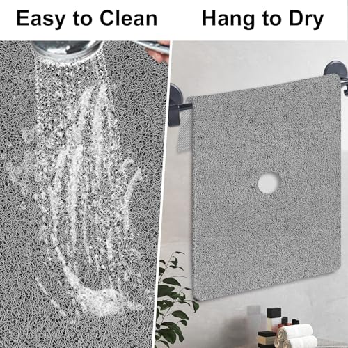 Shower Mat Non Slip, 47" x 32" Extra Large Soft Loofah Shower Mats for Inside Shower with Center Drain Hole, Anti Slip Shower Floor Mat for Elderly, Quick Drying, Grey - size: 47" x 32" (Rectangular)