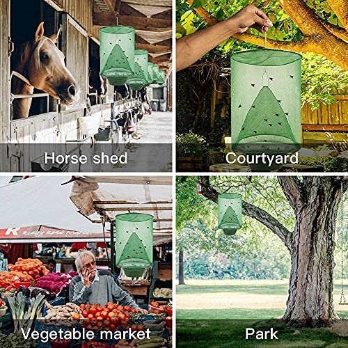 6 Pack Ranch Fly Trap, 2026 New Hanging Fly Catcher, The Most Effective Trap Ever Made with Pots, Cage Catcher for Indoor and Outdoor, Family Farms, Park, Restaurants, Green