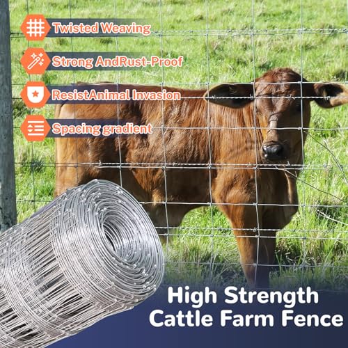 14 Gauge Cattle Fence Panels 4 ft x 165 ft Farm Fence Galvanized Cattle Fence, Pig Fence Panels, Livestock Fence, Grass Pasture Fence for Yard Livestock Animal Protection - size: 4ft×165ft