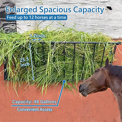 Horse Hay Feeder, 63'' Long Livestock Hay Feeder 48 Gallon Capacity | Carbon Steel Wall Mounted Hay Rack for Horses, Sheep, Goats, Indoor Outdoor Uses - size: 63INCH