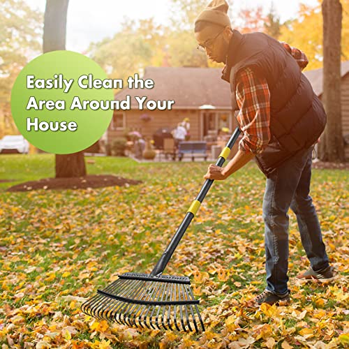 Rake for Leaves, Heavy Duty Leaf Rakes for Lawns & Yard - 65” Adjustable Long Handle 18” Width 25 Metal Tines - Gardening Rake for Adults Kids for Shrub,Grass,Mulch - style: 25 Tines 5FT