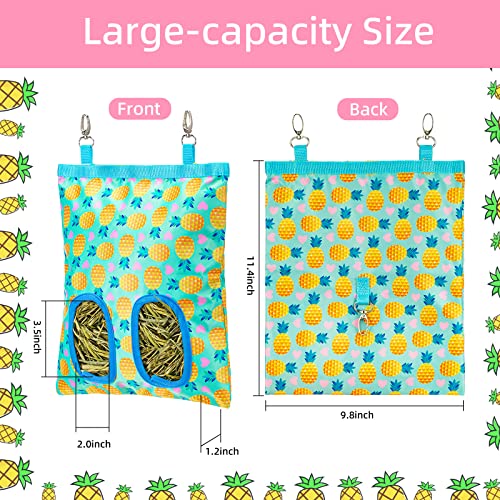 2Packs Large Rabbit Hay Feeder Bag, Upgraded Guinea Pig Hay Feeder with 3 Hooks, Chew Proof Washable Hay Bag for Rabbits Bunny Chinchilla Hamster, Mess Free Grass Holder 2 Holes, 9.8x11.4 Inch - color: Strawberry+Pineapple