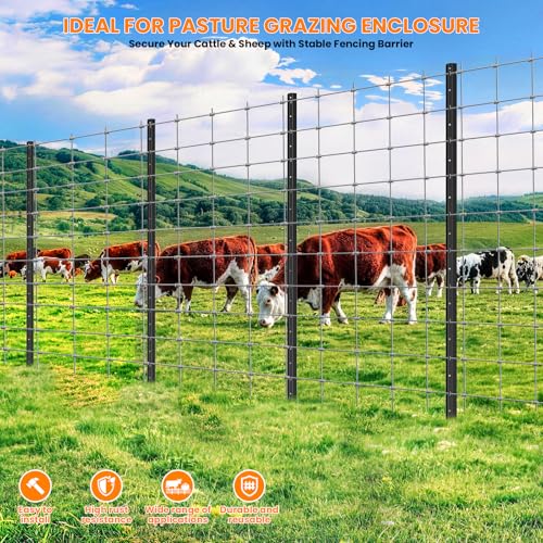 16 Pack Metal Fence Posts,6 FT Garden Fence Post,T Post for Wire Fence, No Dig Steel U Post Fencing，Black Garden Stakes for Temporary Fencing, Electric Fence Wire, Corner Anchor - size: 6ft-16PCS
