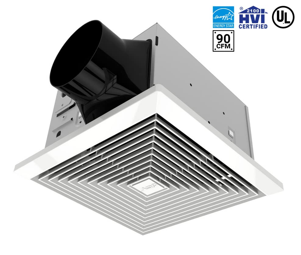 BV Bathroom Exhaust Fan 90CFM - Bathroom Fan 0.9 Sones, 4" Duct Collar,Rooms Up to 80-90 Sq. Ft. |Energy-Saving Ventilation Fan - No Attic Access & Ultra-Quiet | Energy Star, HVI 2100, UL Certified - size: 90 CFM
