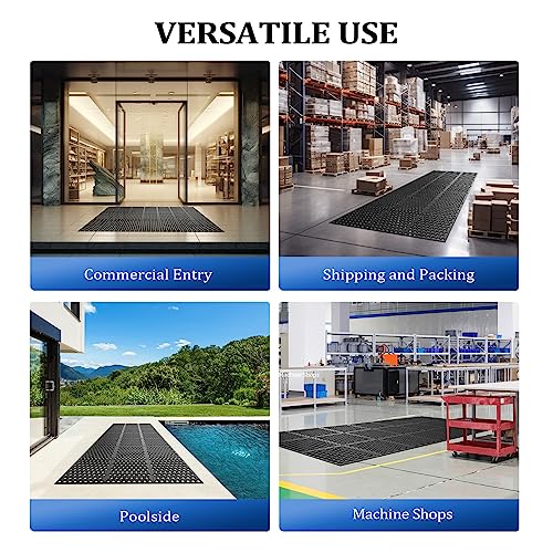 ROVSUN Rubber Floor Mat with Holes, 3x7 FT Hollow Large Mat Roll, Anti-Fatigue/Non-Slip Drainage Mat, for Industrial Kitchen Restaurant Bar Bathroom, Indoor/Outdoor Cushion (2 Packs) - size: 36x83 in.(3x7 ft)