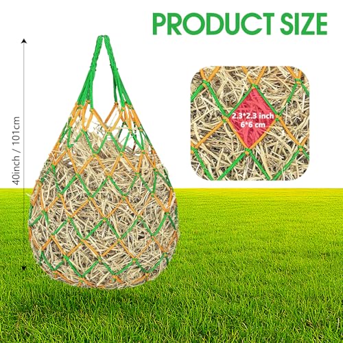 Slow Feed Hay Nets 3 Pack 40-Inch Durable Mesh Hay Bags Feeder for Horses | Heavy Duty Mesh Hanging Feeders with Carabiners & Gloves for Goat Livestock Barn Trailer Pasture Feeding Supplies Accessory - size: 3 Pack