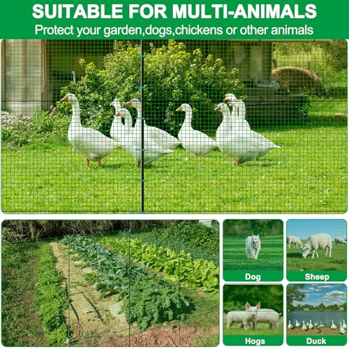 40IN×50FT Temporary Fence with Posts, Garden Animal Barrier with Metal Stake, Zip Ties,Windbreak Rope,Portable Temporary Fencing for Dogs Outdoors for Garden Backyard Outdoor Animal Protect